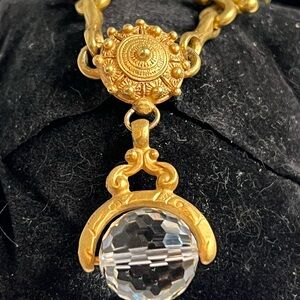 DKNYC Gold Necklace and Clip Earrings with Clear Crystal Pendant